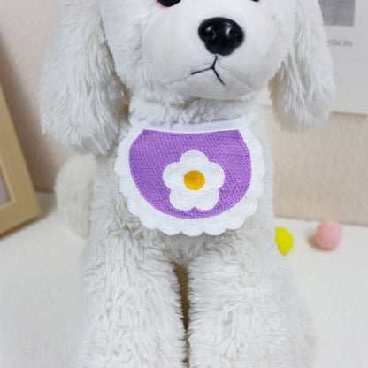FUREVER365 Cute Pet Bib Cotton Saliva Towel Cat Scarf Dog Triangle Scarf Embroidery Puppy Neck Warmer