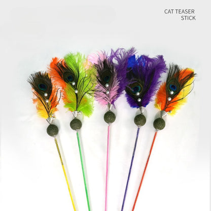 FUREVER365 Interactive Cat Teaser Wand Catnip Silvervine Molar Stick Feather Toy with Bell Kitten