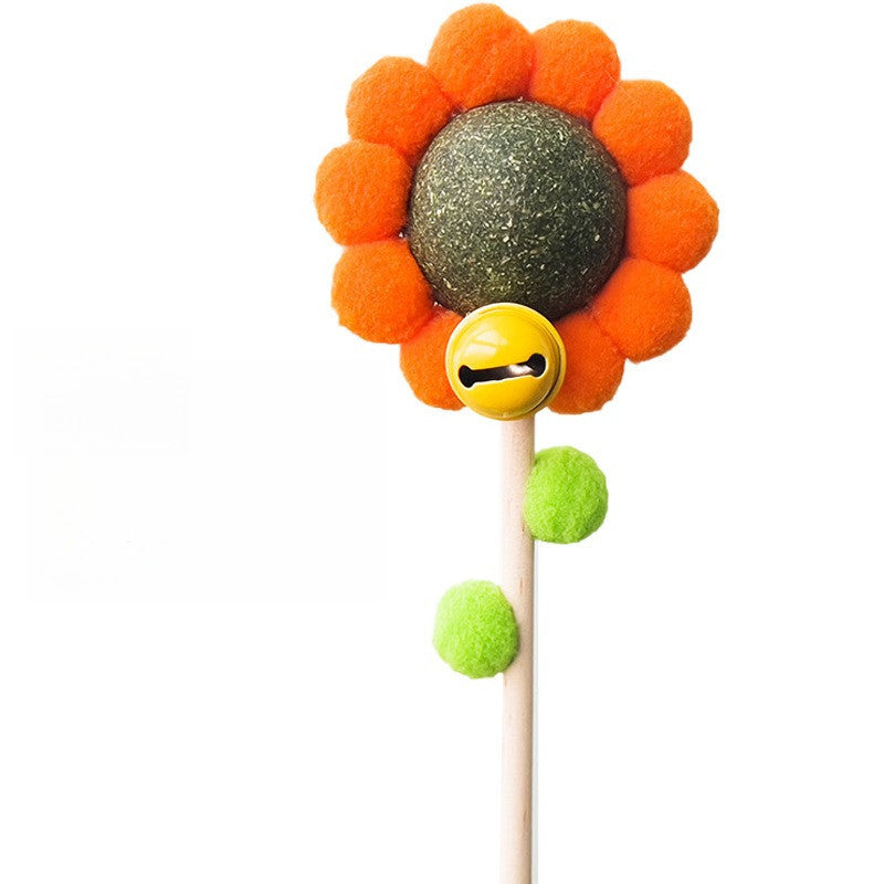 FUREVER365 Cute Sunflower Cat Teaser Wand with Catnip Plush Interactive Molar Cat Toy Kitten Stick