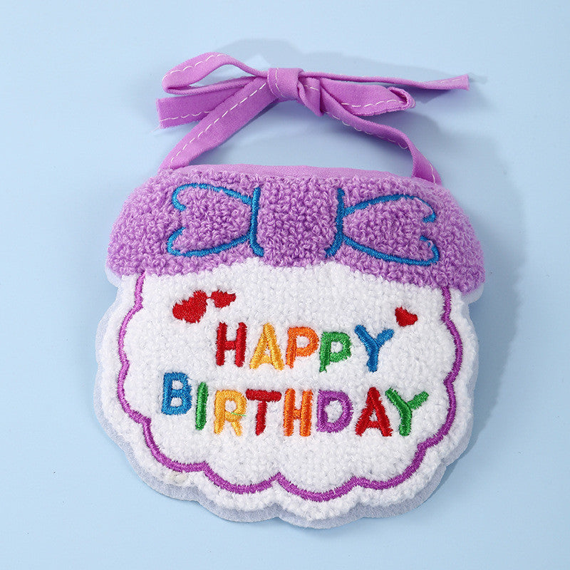 FUREVER365 Pet Birthday Hat Bib Set Cat Dog Birthday Party Accessories INS Embroidery Saliva Towel