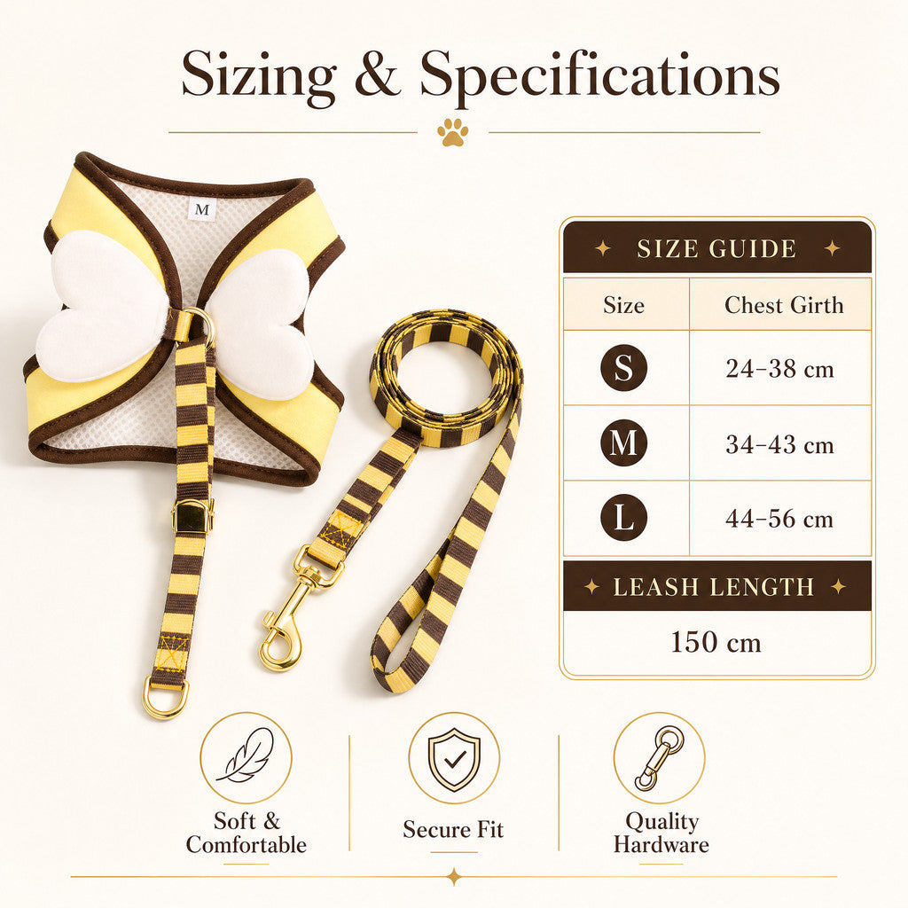 FUREVER365 Designer Pet Harness Leash Set with Angel Wings Breathable Mesh Cat Dog Vest Chest Strap