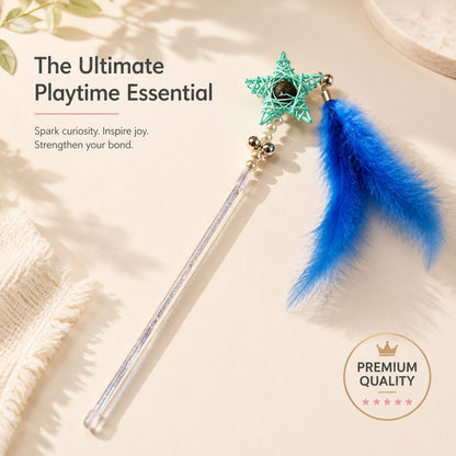 FUREVER365 Retractable Cat Teaser Wand with Star Catnip Ball & Bell Feather Toy Crystal Handle Kitten