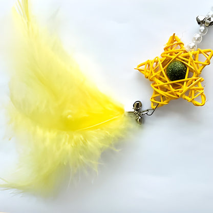 FUREVER365 Retractable Cat Teaser Wand with Star Catnip Ball & Bell Feather Toy Crystal Handle Kitten