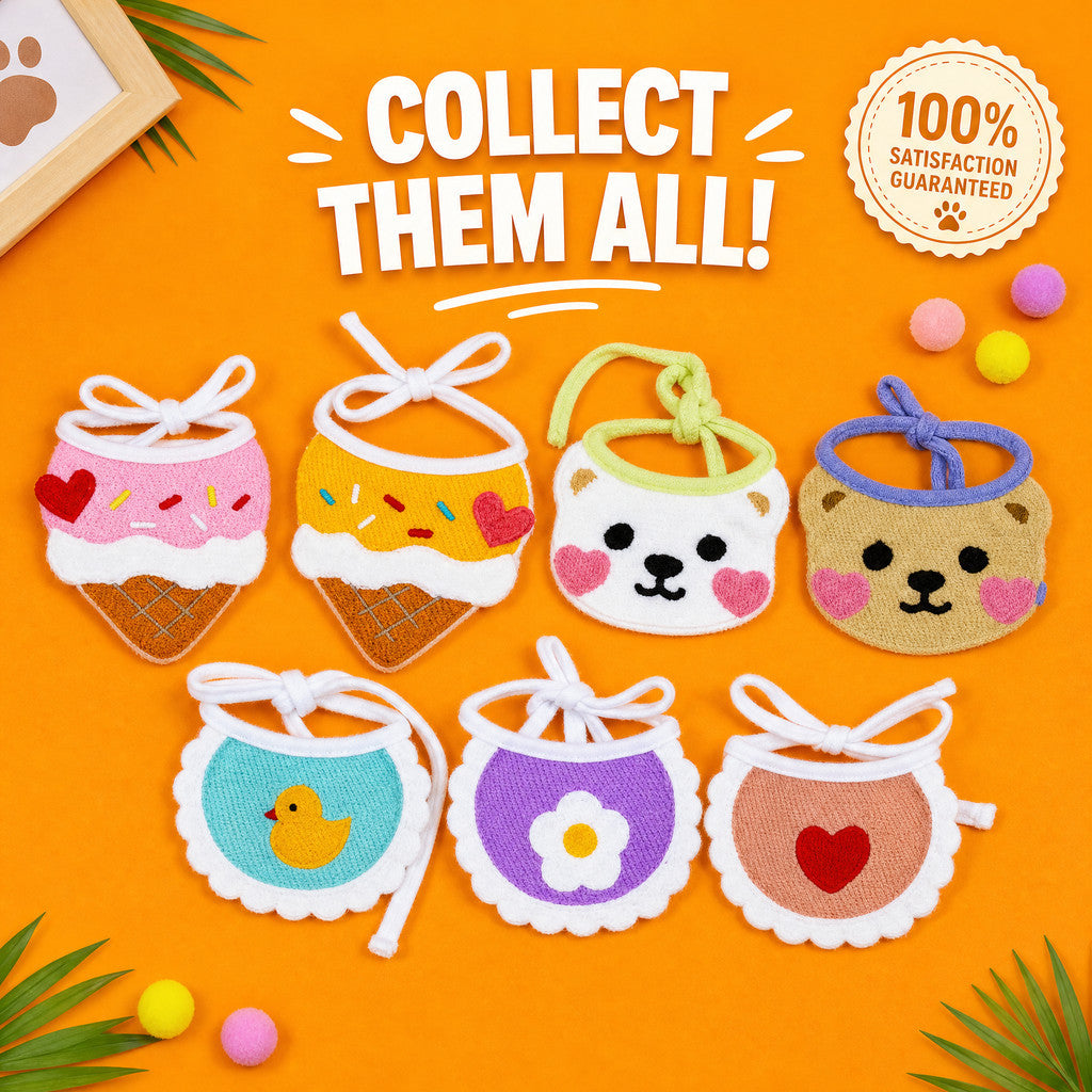 FUREVER365 Cute Pet Bib Cotton Saliva Towel Cat Scarf Dog Triangle Scarf Embroidery Puppy Neck Warmer