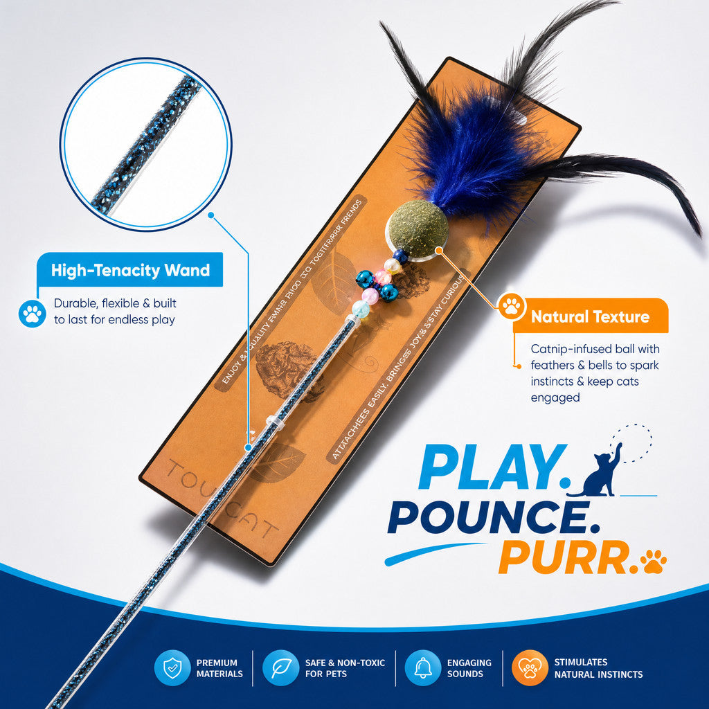 FUREVER365 Retractable Cat Teaser Wand with Catnip Ball & Bell Feather Toy Interactive Kitten Toy