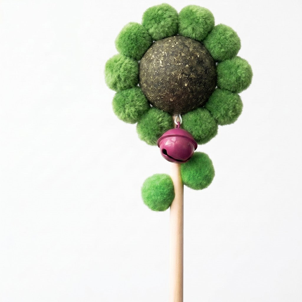 FUREVER365 Cute Sunflower Cat Teaser Wand with Catnip Plush Interactive Molar Cat Toy Kitten Stick