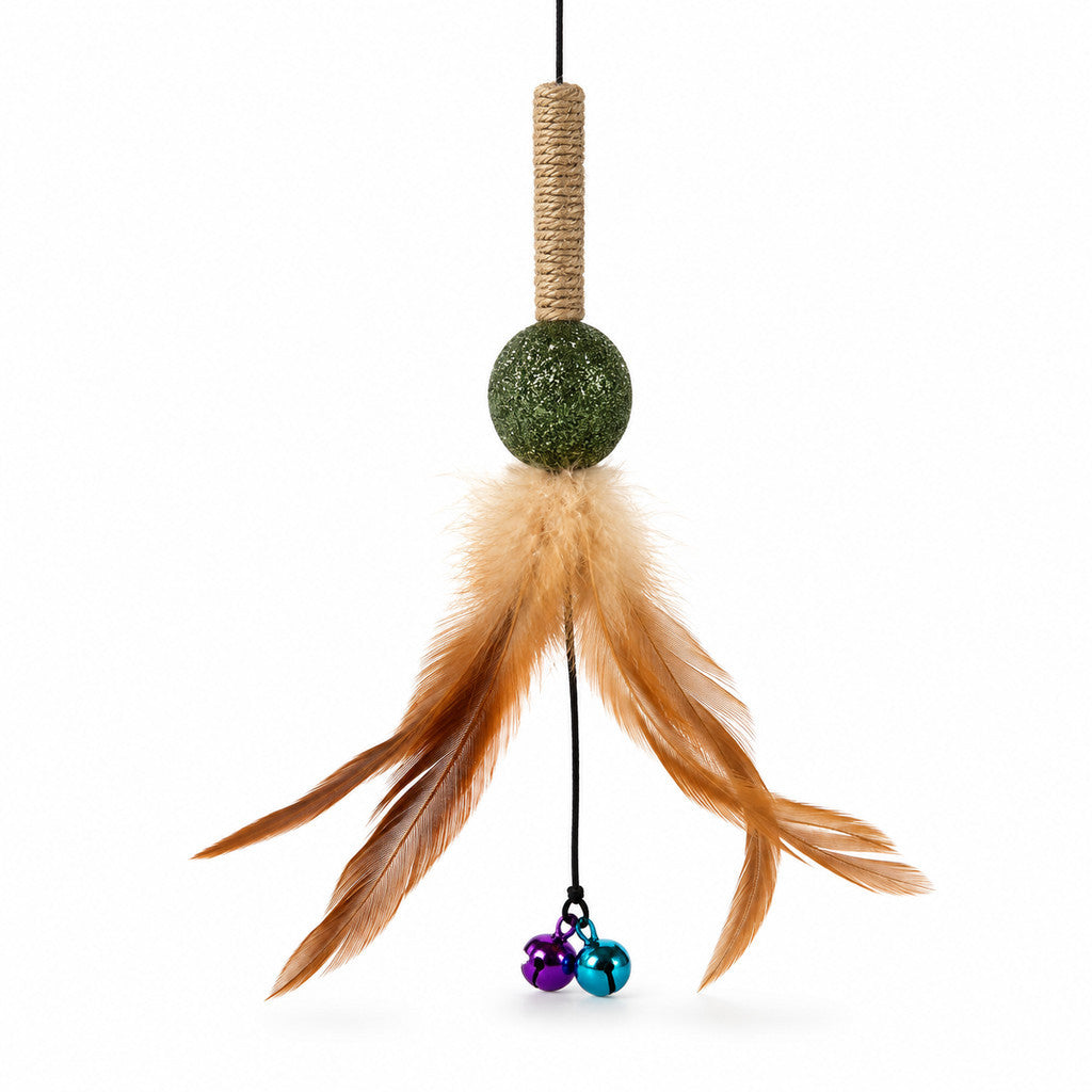 FUREVER365 Interactive Cat Spring Toy with Natural Feather Catnip Silvervine Hemp Rope Molar Toy