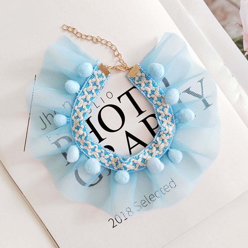 FUREVER365 Cute Cat Lace Mesh Collar Pet Princess Scarf Necklace for Small Dogs Birthday Party Props