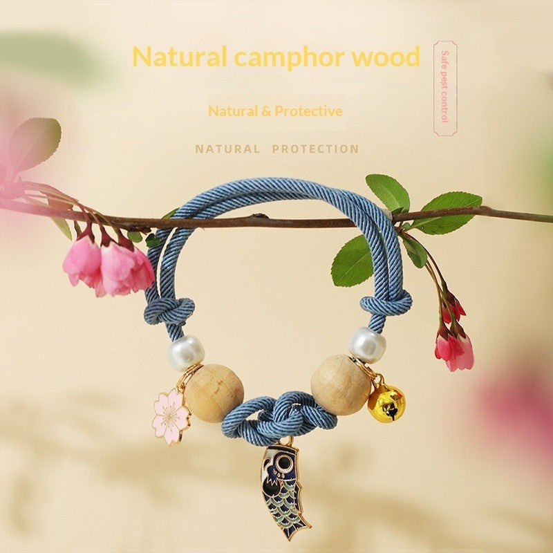FUREVER365 Cat Anti Flea Mosquito Repellent Collar Natural Camphor Wood Bell Collar Lucky Charm Scarf