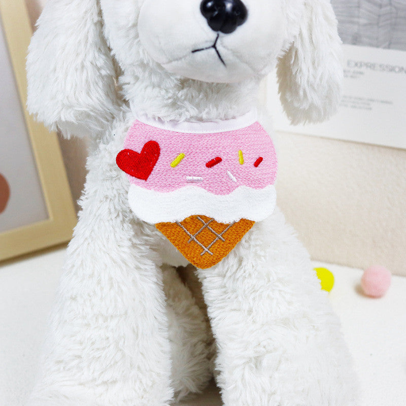 FUREVER365 Cute Pet Bib Cotton Saliva Towel Cat Scarf Dog Triangle Scarf Embroidery Puppy Neck Warmer