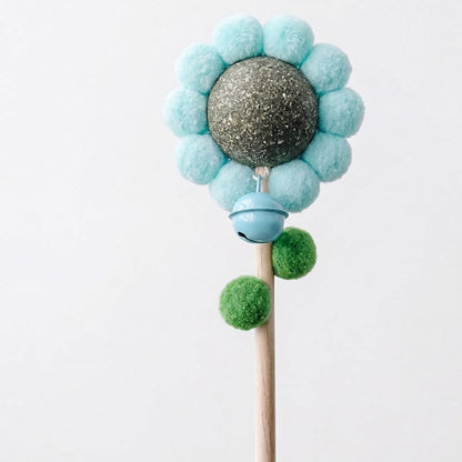 FUREVER365 Cute Sunflower Cat Teaser Wand with Catnip Plush Interactive Molar Cat Toy Kitten Stick