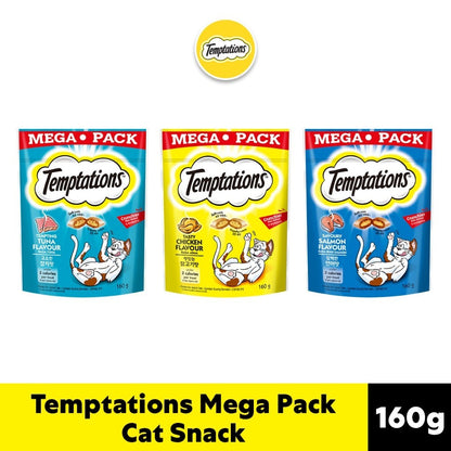 TEMPTATIONS Cat Treats - Tasty Chicken / Tempting Tuna / Savoury Salmon 160g