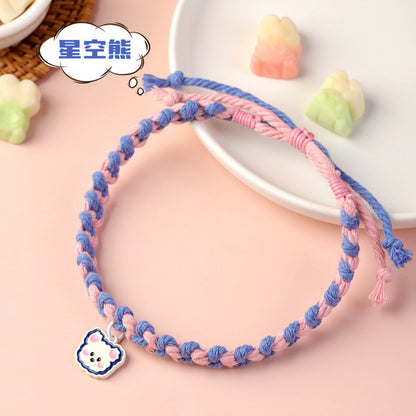FUREVER365 Handmade Woven Pet Collar Cute Smiley Pendant Cat Dog Dopamine Color Adjustable Necklace