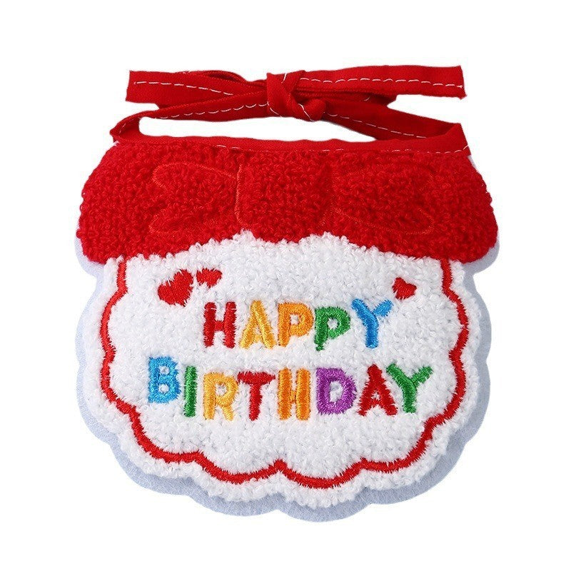 FUREVER365 Pet Birthday Hat Bib Set Cat Dog Birthday Party Accessories INS Embroidery Saliva Towel