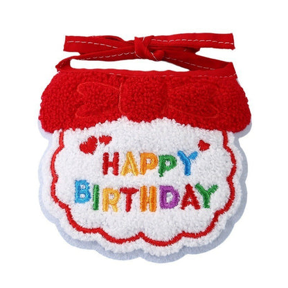 FUREVER365 Pet Birthday Hat Bib Set Cat Dog Birthday Party Accessories INS Embroidery Saliva Towel
