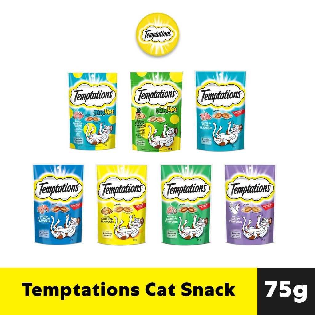 TEMPTATIONS Cat Treats Pockets & Mix Ups - All Flavors 75g