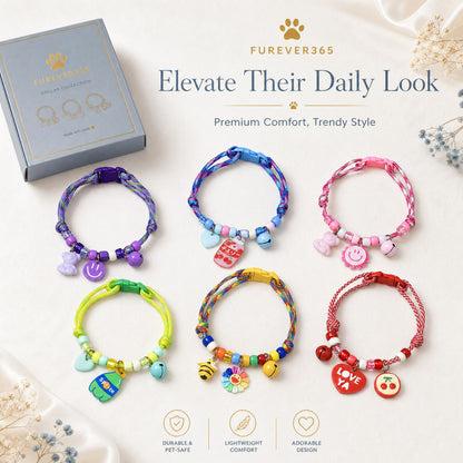 FUREVER365 Colorful Bead Pet Collar Adjustable Cat Dog Necklace Cute Smiley Heart Sun Flower Pendant