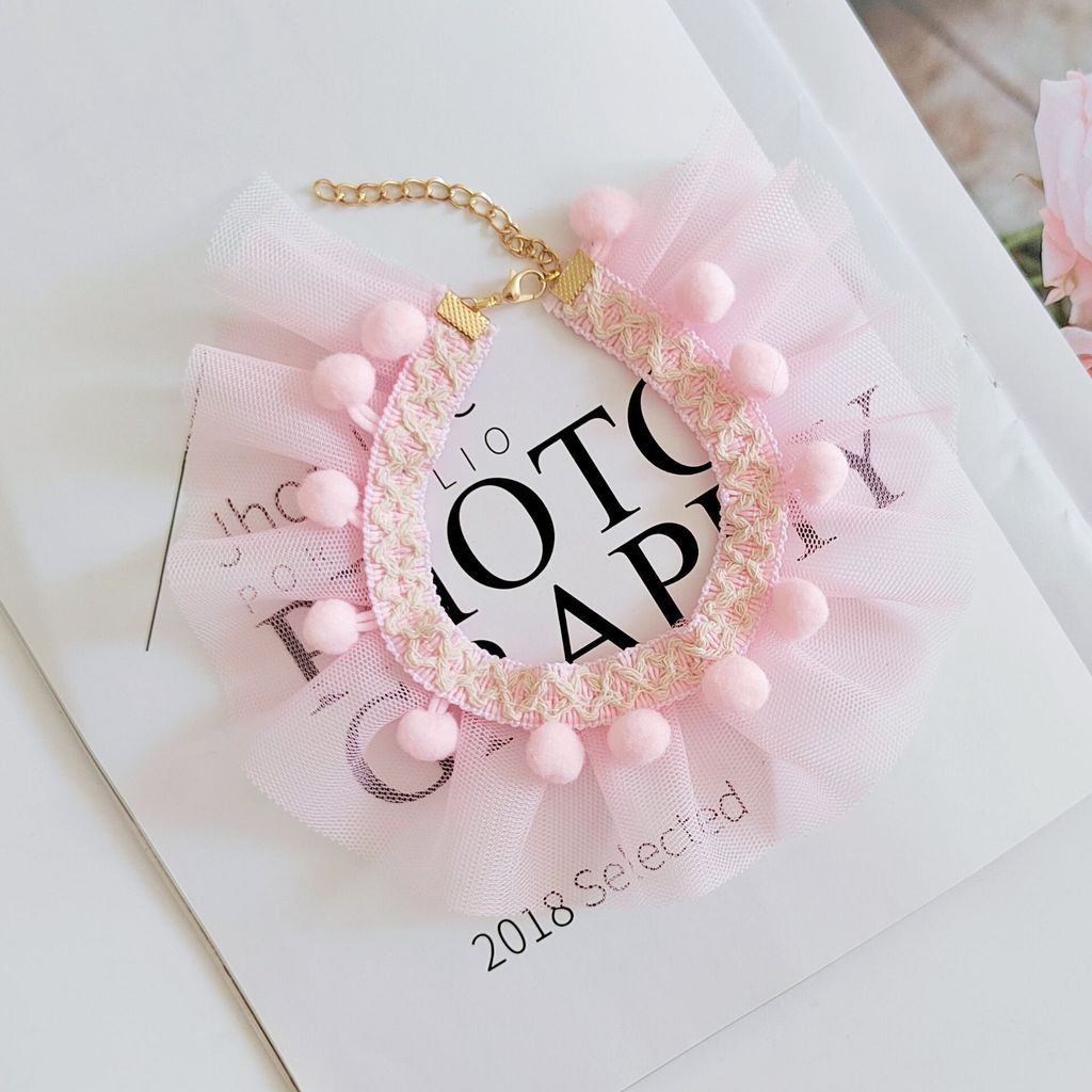 FUREVER365 Cute Cat Lace Mesh Collar Pet Princess Scarf Necklace for Small Dogs Birthday Party Props