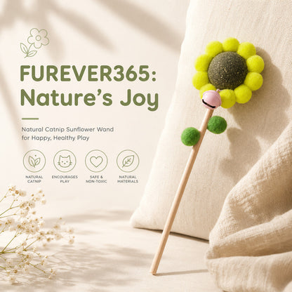 FUREVER365 Cute Sunflower Cat Teaser Wand with Catnip Plush Interactive Molar Cat Toy Kitten Stick