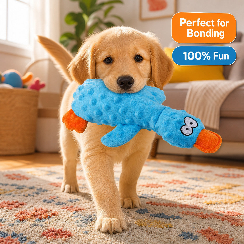 FUREVER365 Cute Duck Pet Plush Toy Squeaky Dog Toy Interactive Crinkle Molar Toy Bite Resistant Doll DT-2404