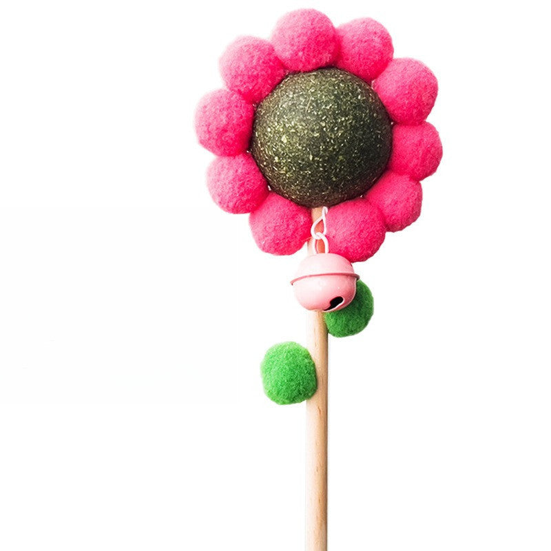 FUREVER365 Cute Sunflower Cat Teaser Wand with Catnip Plush Interactive Molar Cat Toy Kitten Stick