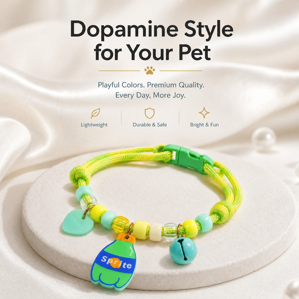 FUREVER365 Colorful Bead Pet Collar Adjustable Cat Dog Necklace Cute Smiley Heart Sun Flower Pendant