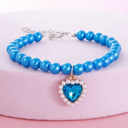 FUREVER365 Pet Pearl Necklace for Cat Dog Cute Heart Pendant Adjustable Elastic Collar Jewelry Kucing