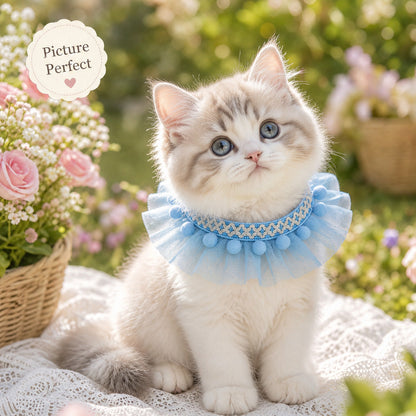 FUREVER365 Cute Cat Lace Mesh Collar Pet Princess Scarf Necklace for Small Dogs Birthday Party Props