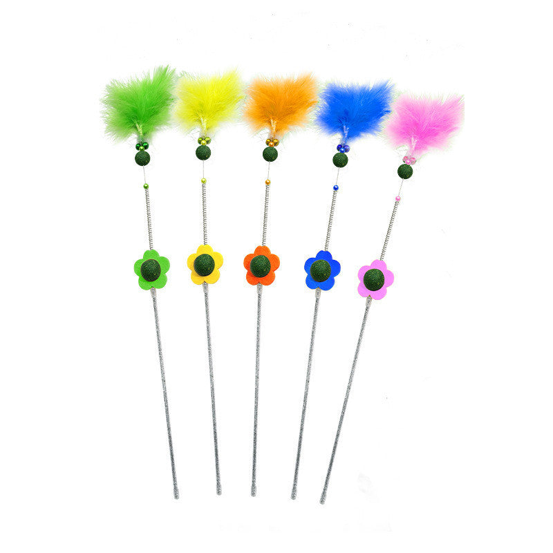 FUREVER365 Interactive Cat Teaser Wand Catnip Silvervine Molar Stick Feather Toy with Bell Kitten