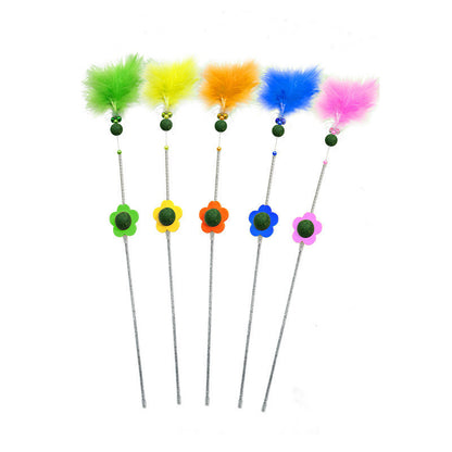 FUREVER365 Interactive Cat Teaser Wand Catnip Silvervine Molar Stick Feather Toy with Bell Kitten
