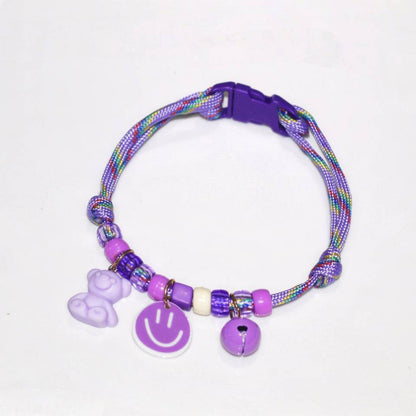 FUREVER365 Colorful Bead Pet Collar Adjustable Cat Dog Necklace Cute Smiley Heart Sun Flower Pendant