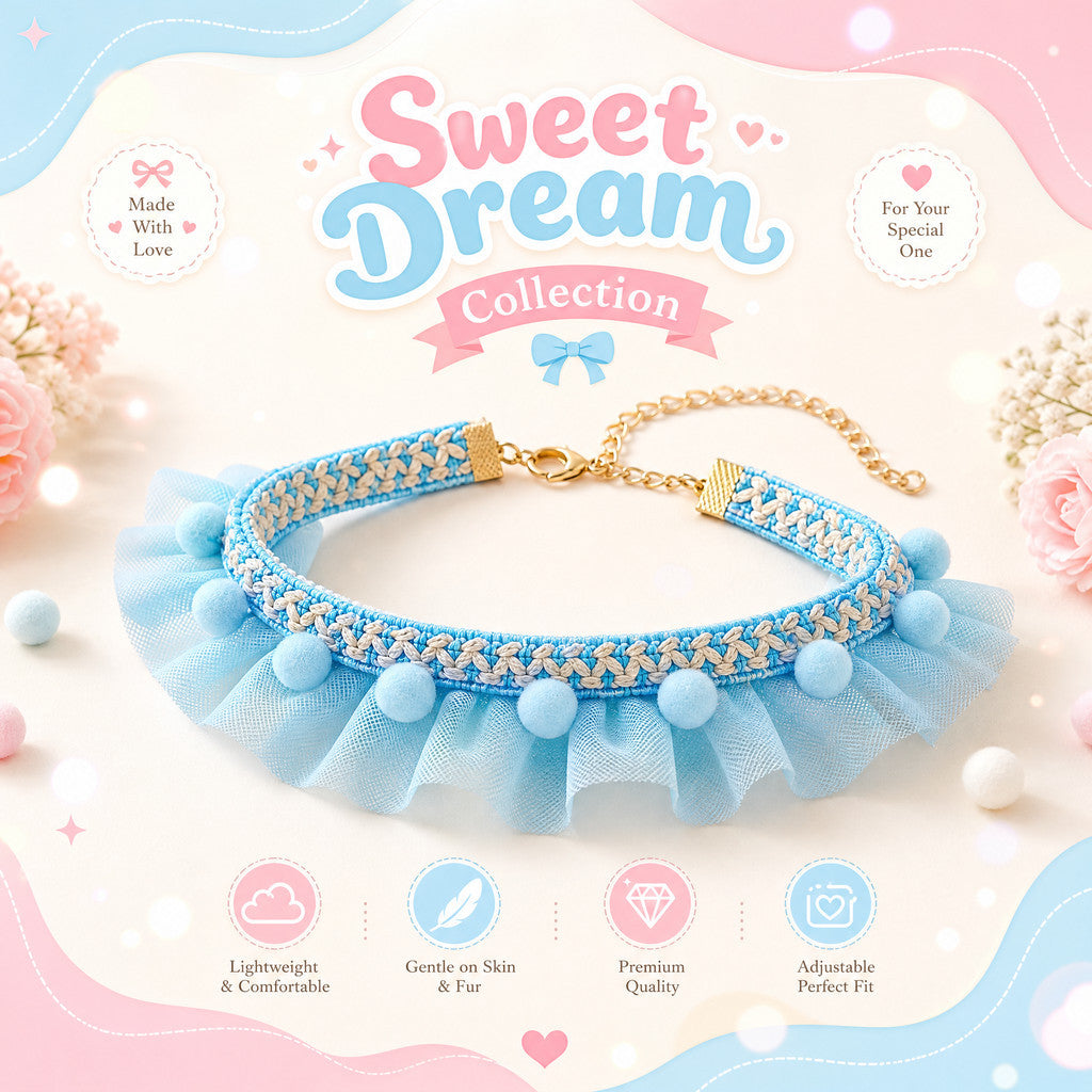FUREVER365 Cute Cat Lace Mesh Collar Pet Princess Scarf Necklace for Small Dogs Birthday Party Props