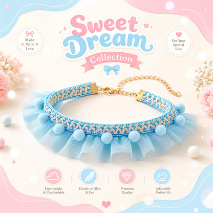 FUREVER365 Cute Cat Lace Mesh Collar Pet Princess Scarf Necklace for Small Dogs Birthday Party Props