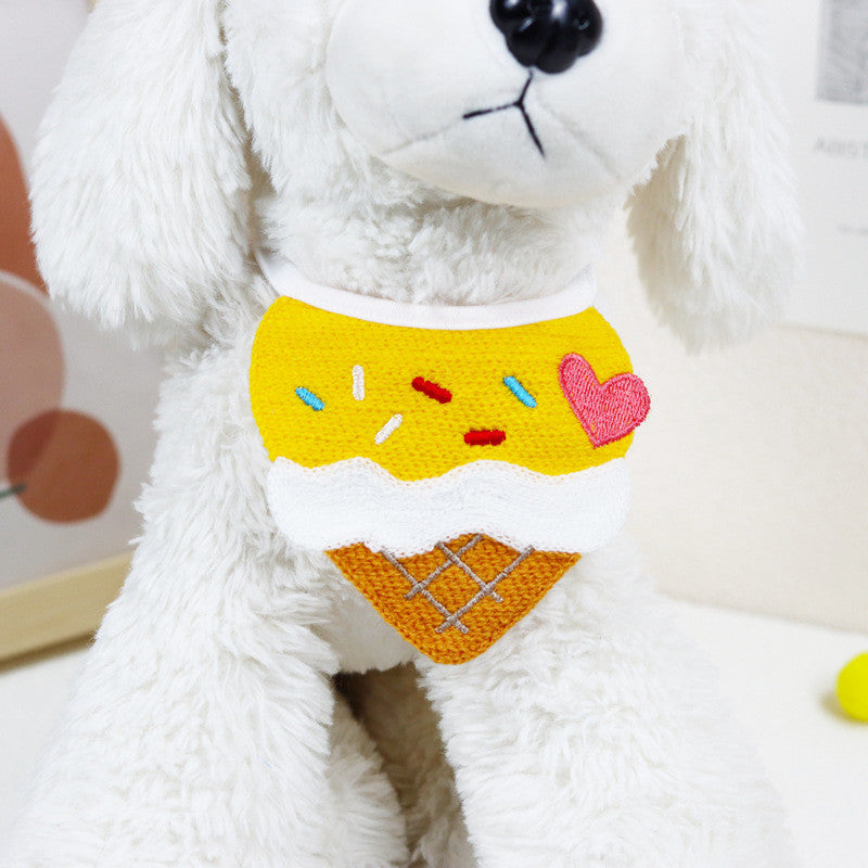 FUREVER365 Cute Pet Bib Cotton Saliva Towel Cat Scarf Dog Triangle Scarf Embroidery Puppy Neck Warmer