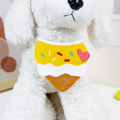FUREVER365 Cute Pet Bib Cotton Saliva Towel Cat Scarf Dog Triangle Scarf Embroidery Puppy Neck Warmer