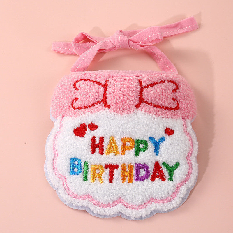 FUREVER365 Pet Birthday Hat Bib Set Cat Dog Birthday Party Accessories INS Embroidery Saliva Towel