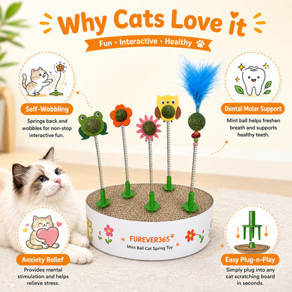 FUREVER365 Interactive Cat Toy Wobble Wand with Catnip Felt Feather Teaser Molar Chew Toy for Kitten