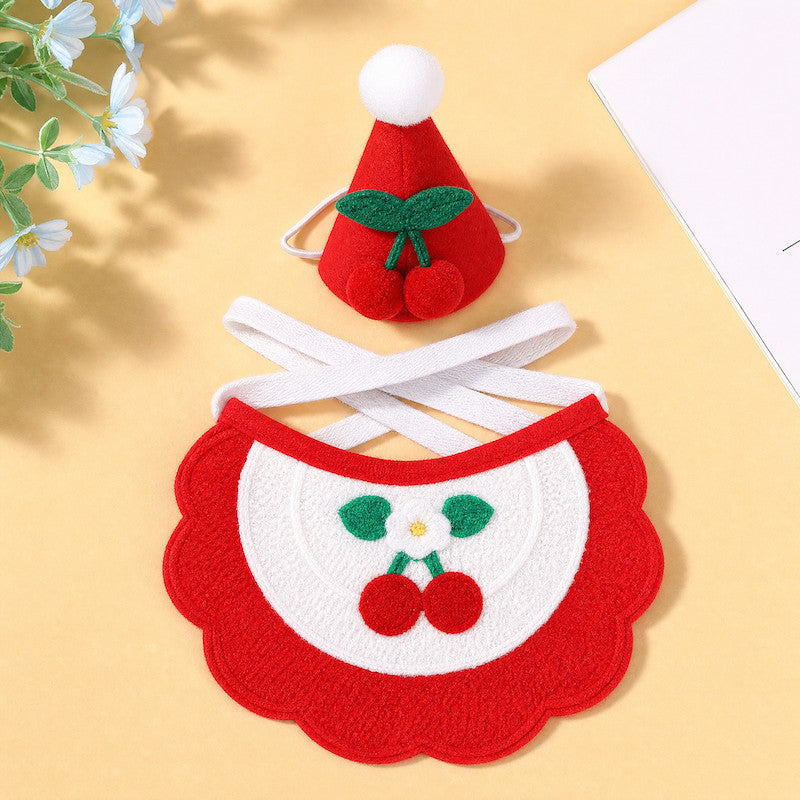 FUREVER365 Pet Birthday Hat Bib Set Cat Dog Birthday Party Accessories INS Embroidery Saliva Towel