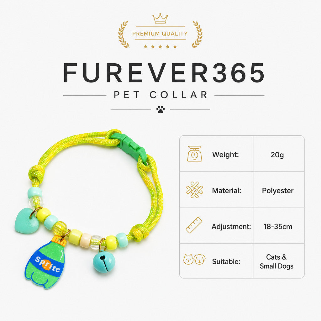 FUREVER365 Colorful Bead Pet Collar Adjustable Cat Dog Necklace Cute Smiley Heart Sun Flower Pendant