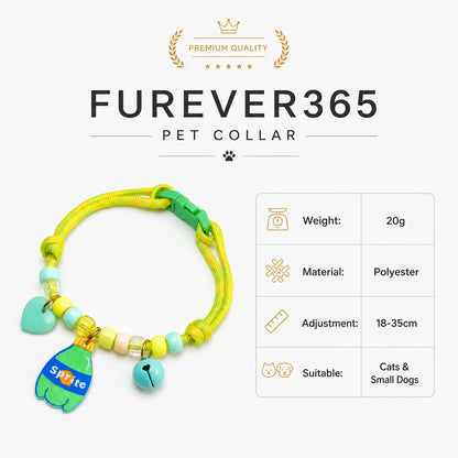 FUREVER365 Colorful Bead Pet Collar Adjustable Cat Dog Necklace Cute Smiley Heart Sun Flower Pendant