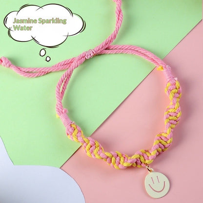 FUREVER365 Handmade Woven Pet Collar Cute Smiley Pendant Cat Dog Dopamine Color Adjustable Necklace