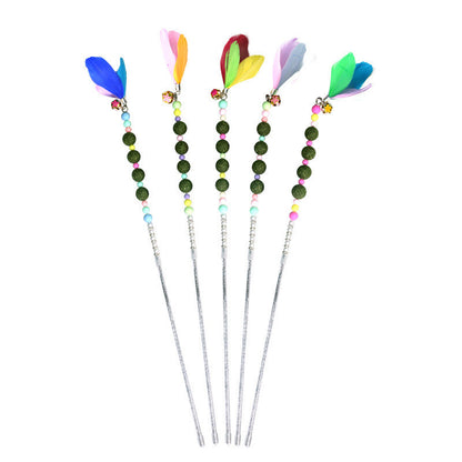 FUREVER365 Interactive Cat Teaser Wand Catnip Silvervine Molar Stick Feather Toy with Bell Kitten