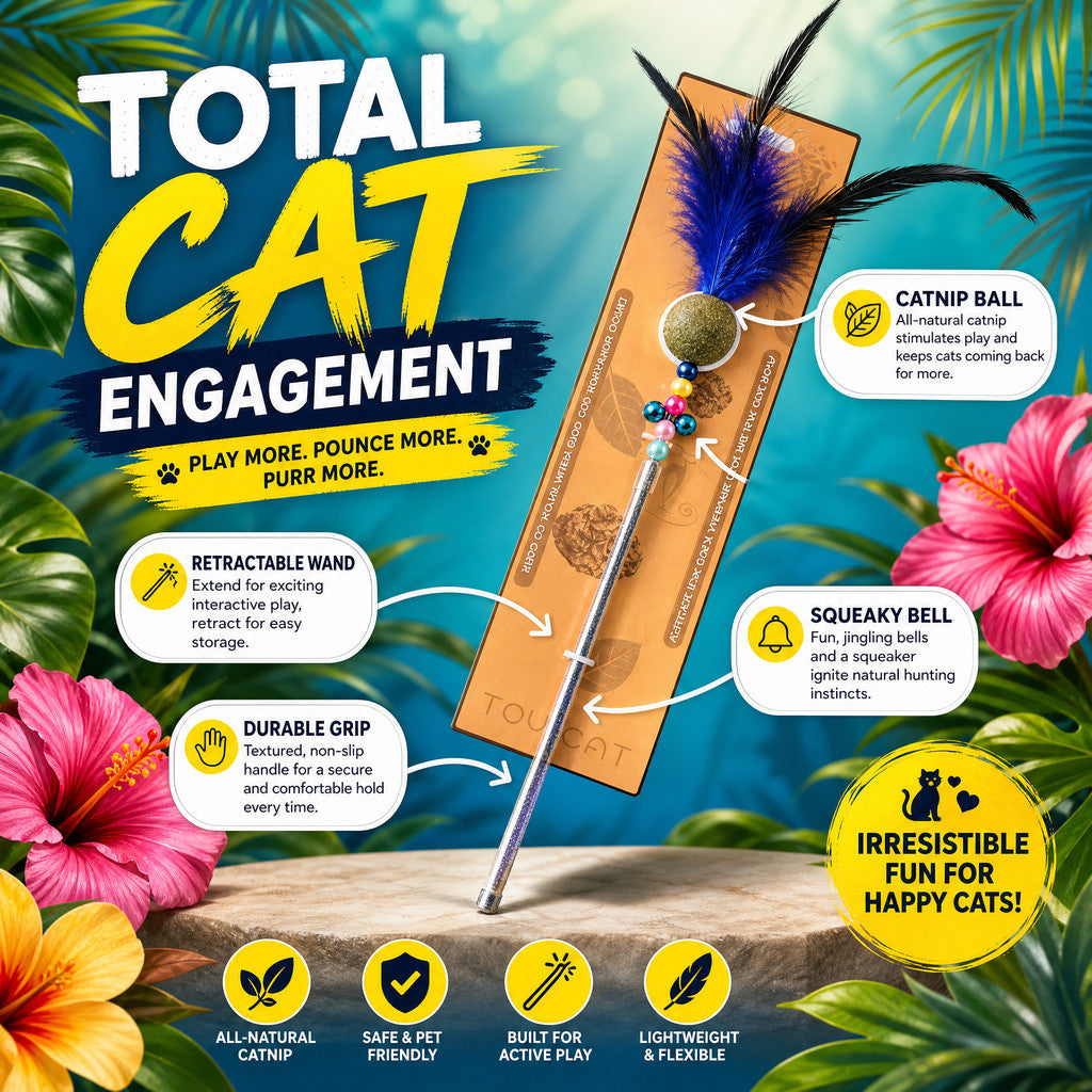 FUREVER365 Retractable Cat Teaser Wand with Catnip Ball & Bell Feather Toy Interactive Kitten Toy