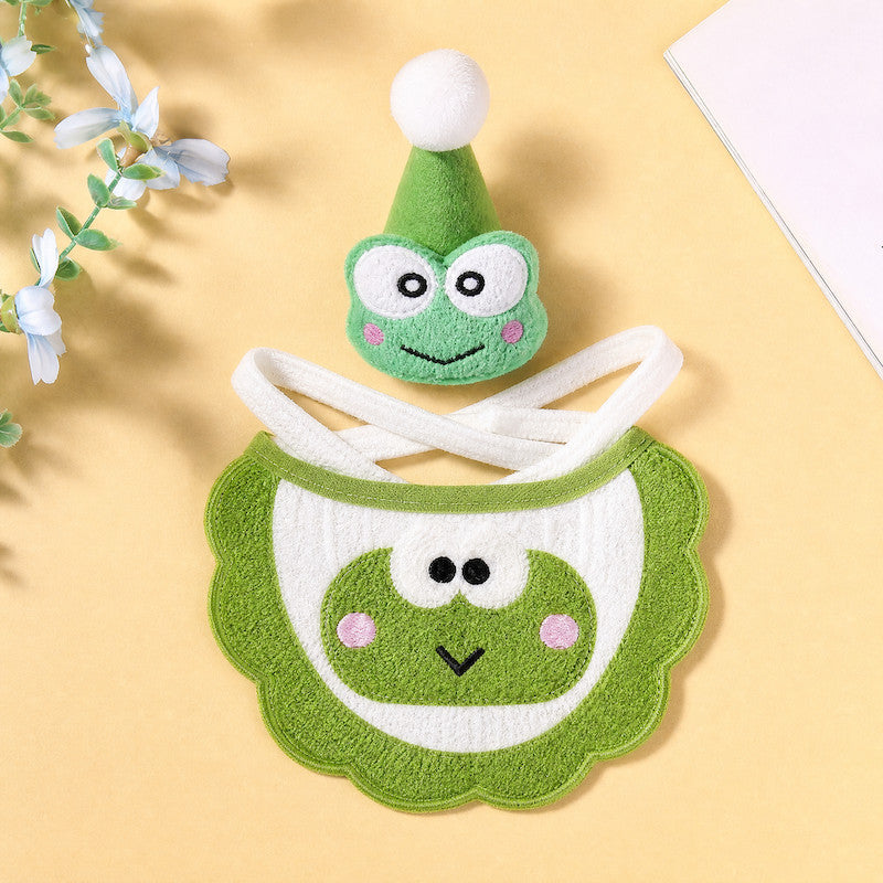 FUREVER365 Pet Birthday Hat Bib Set Cat Dog Birthday Party Accessories INS Embroidery Saliva Towel