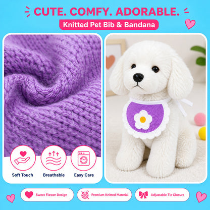 FUREVER365 Cute Pet Bib Cotton Saliva Towel Cat Scarf Dog Triangle Scarf Embroidery Puppy Neck Warmer