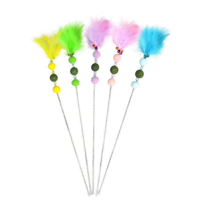FUREVER365 Interactive Cat Teaser Wand Catnip Silvervine Molar Stick Feather Toy with Bell Kitten