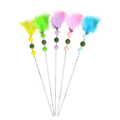 FUREVER365 Interactive Cat Teaser Wand Catnip Silvervine Molar Stick Feather Toy with Bell Kitten
