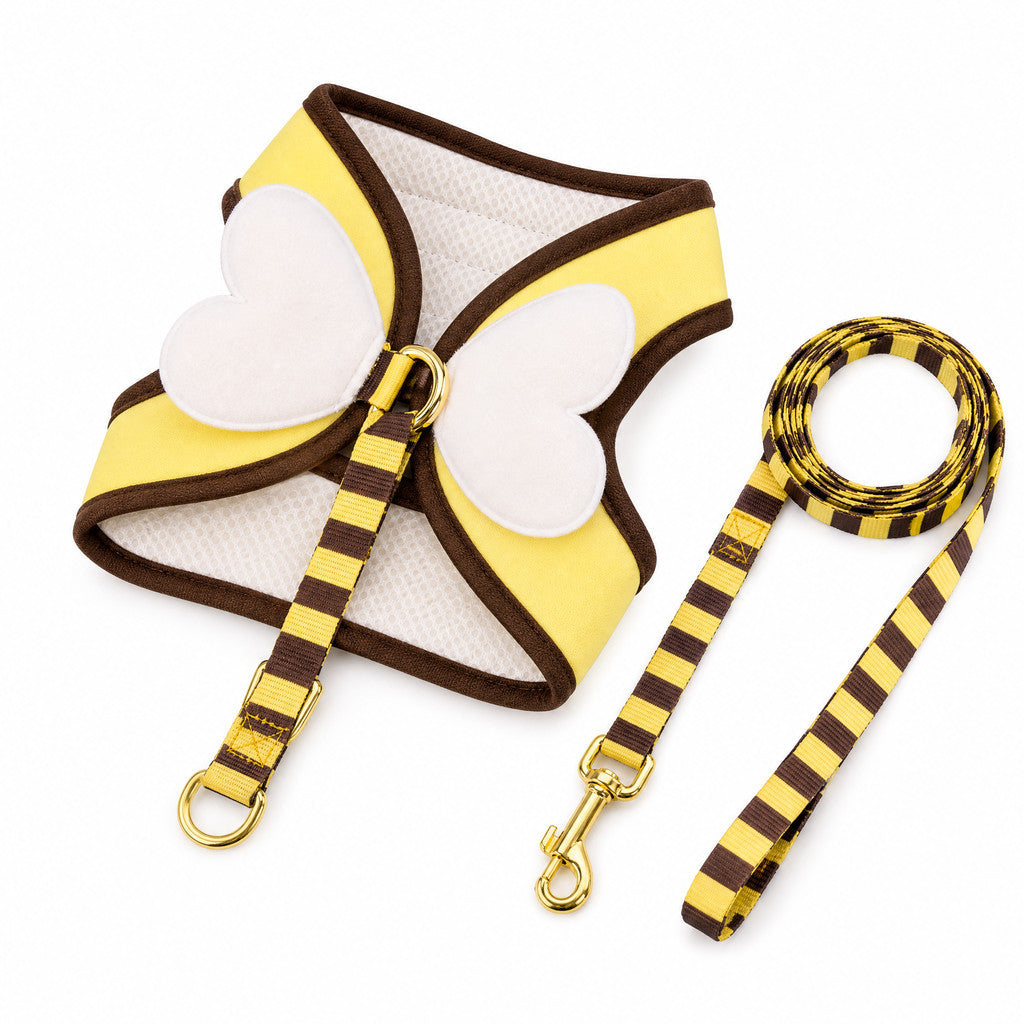FUREVER365 Designer Pet Harness Leash Set with Angel Wings Breathable Mesh Cat Dog Vest Chest Strap
