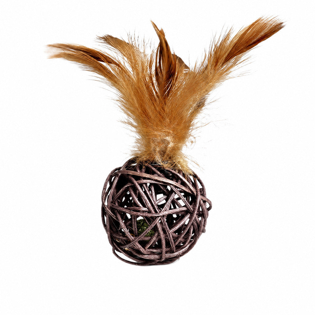 FUREVER365 Natural Rattan Ball Cat Toy with Feather & Catnip Ball Interactive Molar Chew Toy Kucing