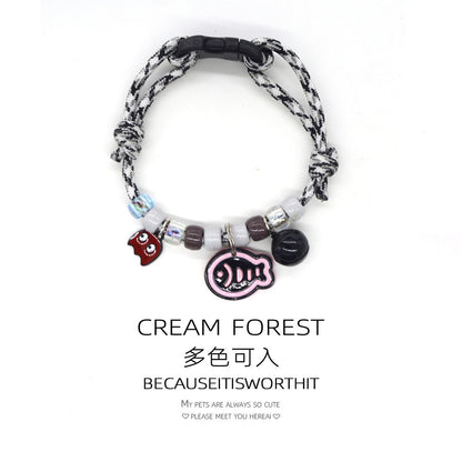FUREVER365 Colorful Bead Pet Collar Adjustable Cat Dog Necklace Cute Smiley Heart Sun Flower Pendant